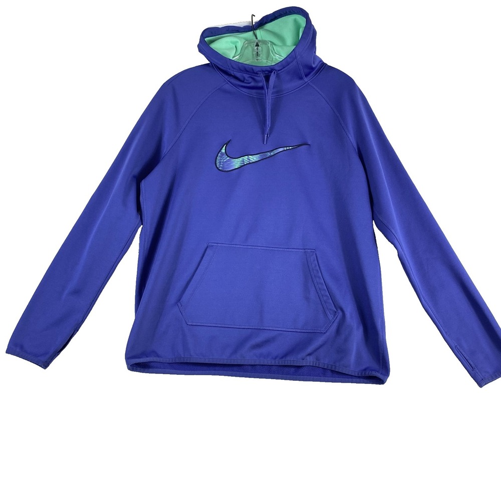 2/$30 Nike Fleece Sweater Women L Purple/Blue Hooded Active Hiking Thumb Holes